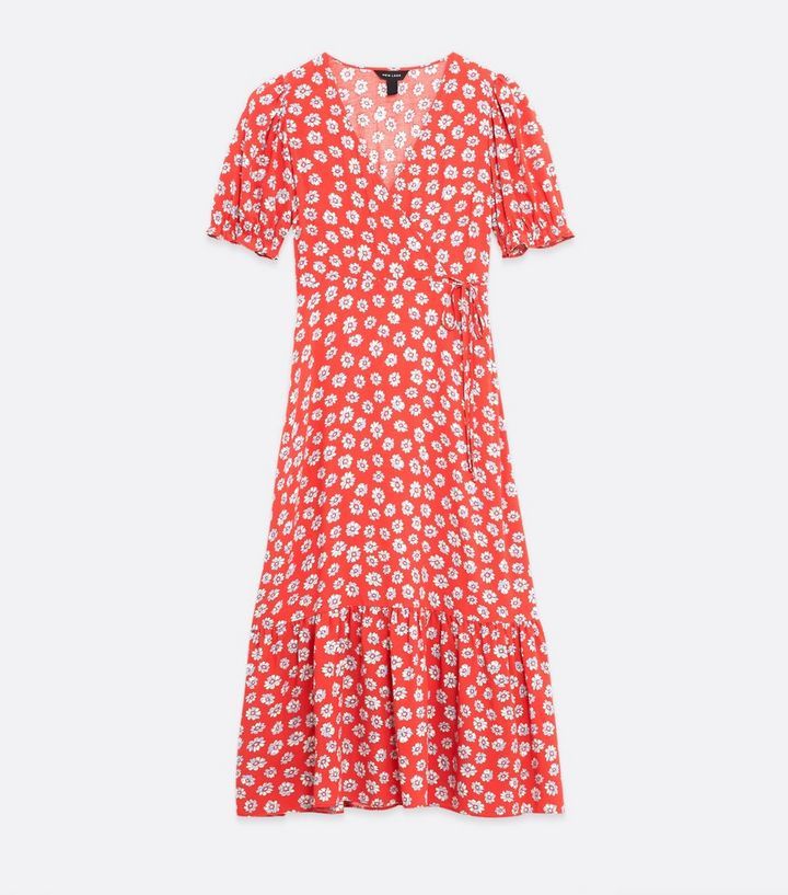 Red Floral Shirred Tiered Wrap Midi Dress
						
						Add to Saved Items
						Remove from Saved... | New Look (UK)