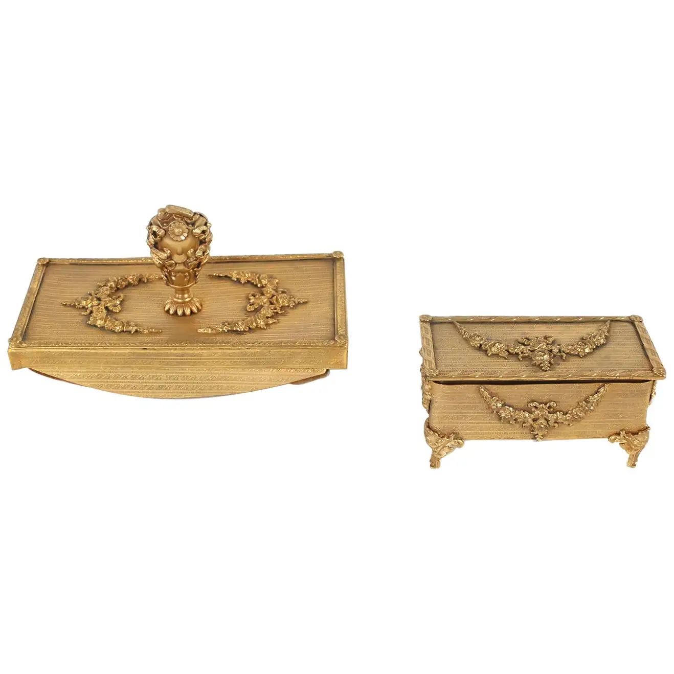 Ornately Gilt Gold Brass Desk Accessory Set | 1stDibs