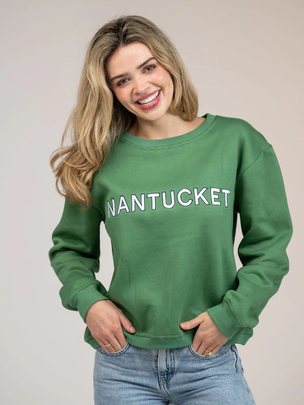 Nantucket Outline Crewneck Sweatshirt in Green | Beau & Ro