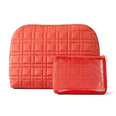 Sonia Kashuk™ Large Travel Makeup And Toiletry Bag Set - 2pc - Coral Quilted | Target