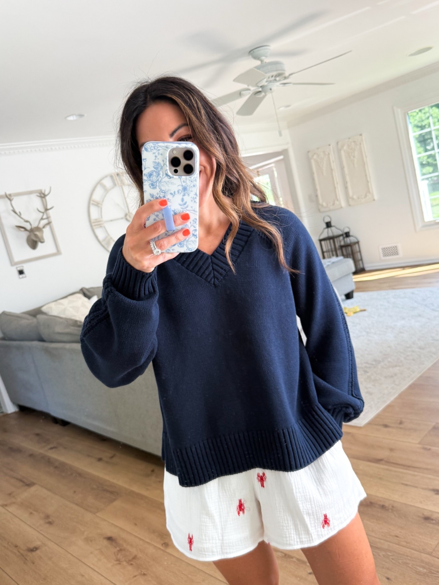 Code FAVS50 for 50% off at Social Threads. 
Small navy sweater. Small gauze shorts.

#LTKSaleAlert #LTKOver40