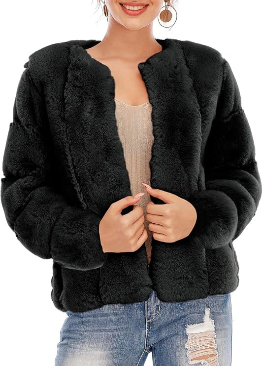 BerryGo Women's Long Sleeve Open Front Fuzzy Faux Fur Coat | Amazon (US)