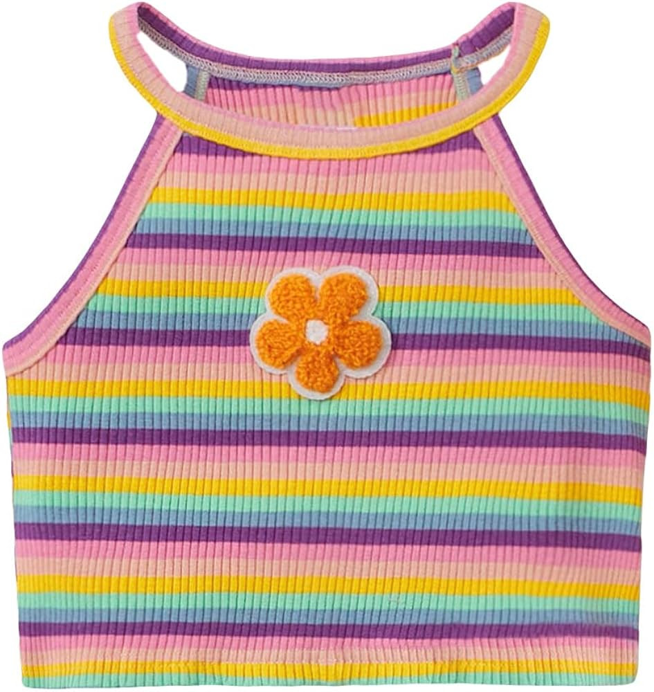 SOLY HUX Toddler Girl's Floral Striped Print Cami Crop Tops Ribbed Knit Sleeveless Halter Tops | Amazon (US)