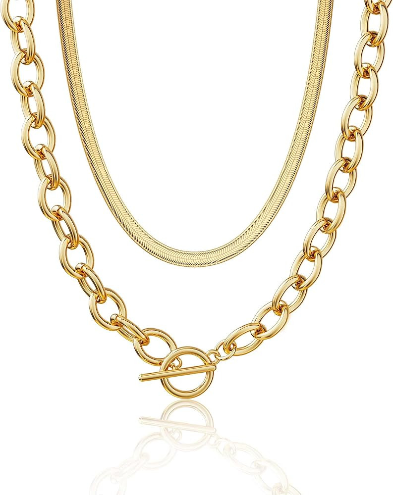 CHESKY 14K Gold Plated Chunky Necklace for Women, Trendy Paperclip Chain Necklace Thick Cross Hea... | Amazon (US)