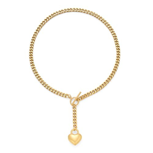 CLASSYZINT Gold Heart Necklace Y Shaped Necklace Heart Pendant Necklace Puffy Heart Necklace Long Chain Necklace | Amazon (US)