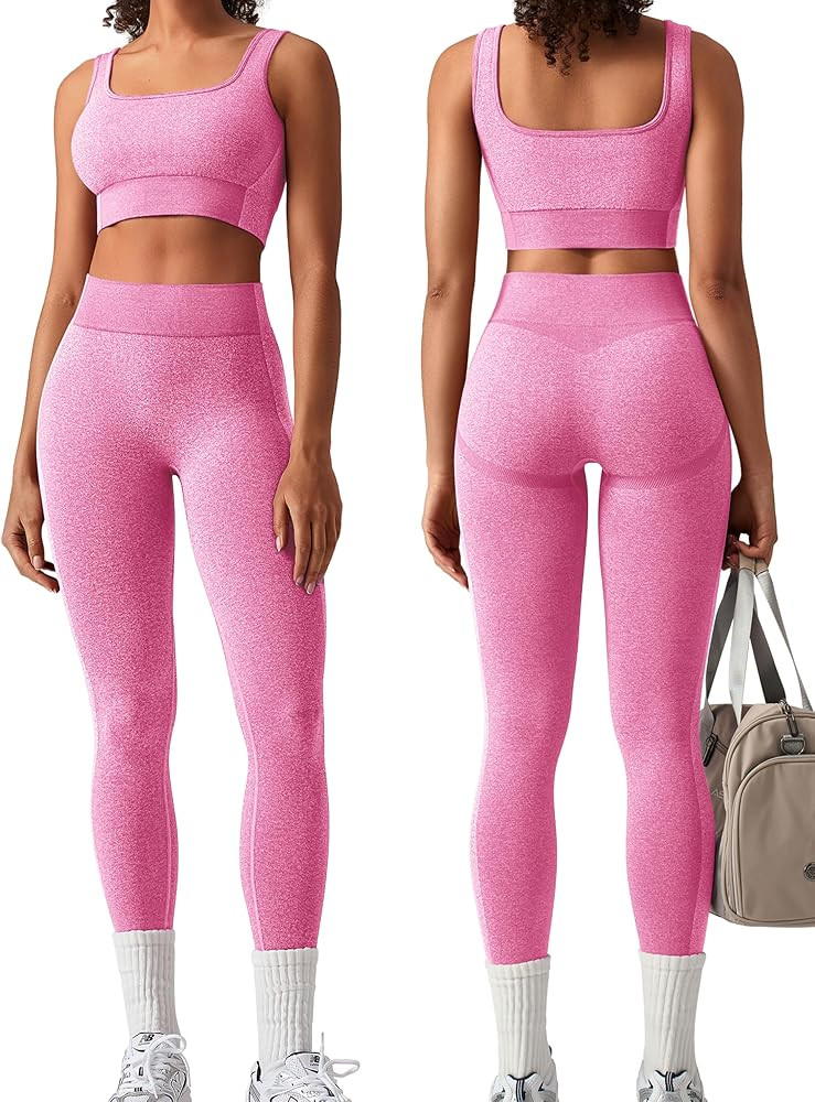 OLCHEE Womens Workout Sets 2 Piece Seamless Square Neck Sports Bra Padded Butt Lifting Leggings H... | Amazon (US)