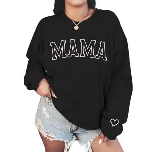 Embroidered Mama Crewneck Sweatshirt - Mothers Day Gift for Mom, Black Size M | Amazon (US)