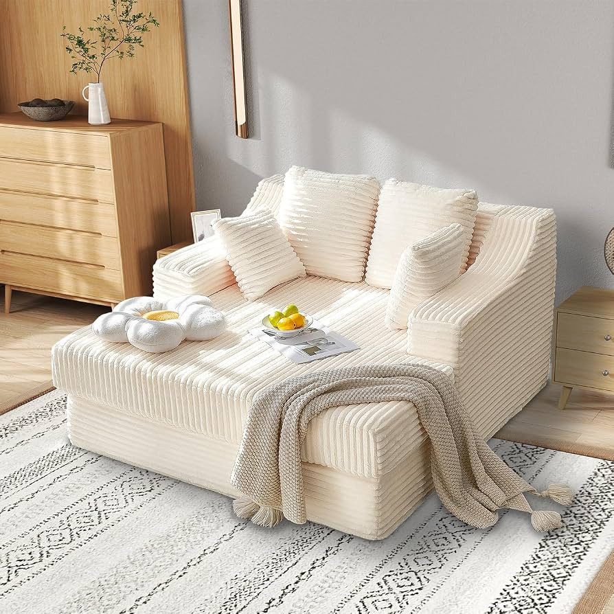 55 Inch Chaise Lounge Indoor - Oversized Chaise Lounge with 4 Throw Pillows and Armrets, Upholste... | Amazon (US)