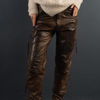 Vintage Chocolate Brown Distressed Leather Pants Gender Neutral Slim Fit Biker Trousers Size S/Meter Leather Gift | Etsy (US)