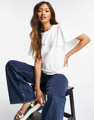 Vero Moda Aware cotton t-shirt with flutter sleeve in white - WHITE | ASOS (Global)