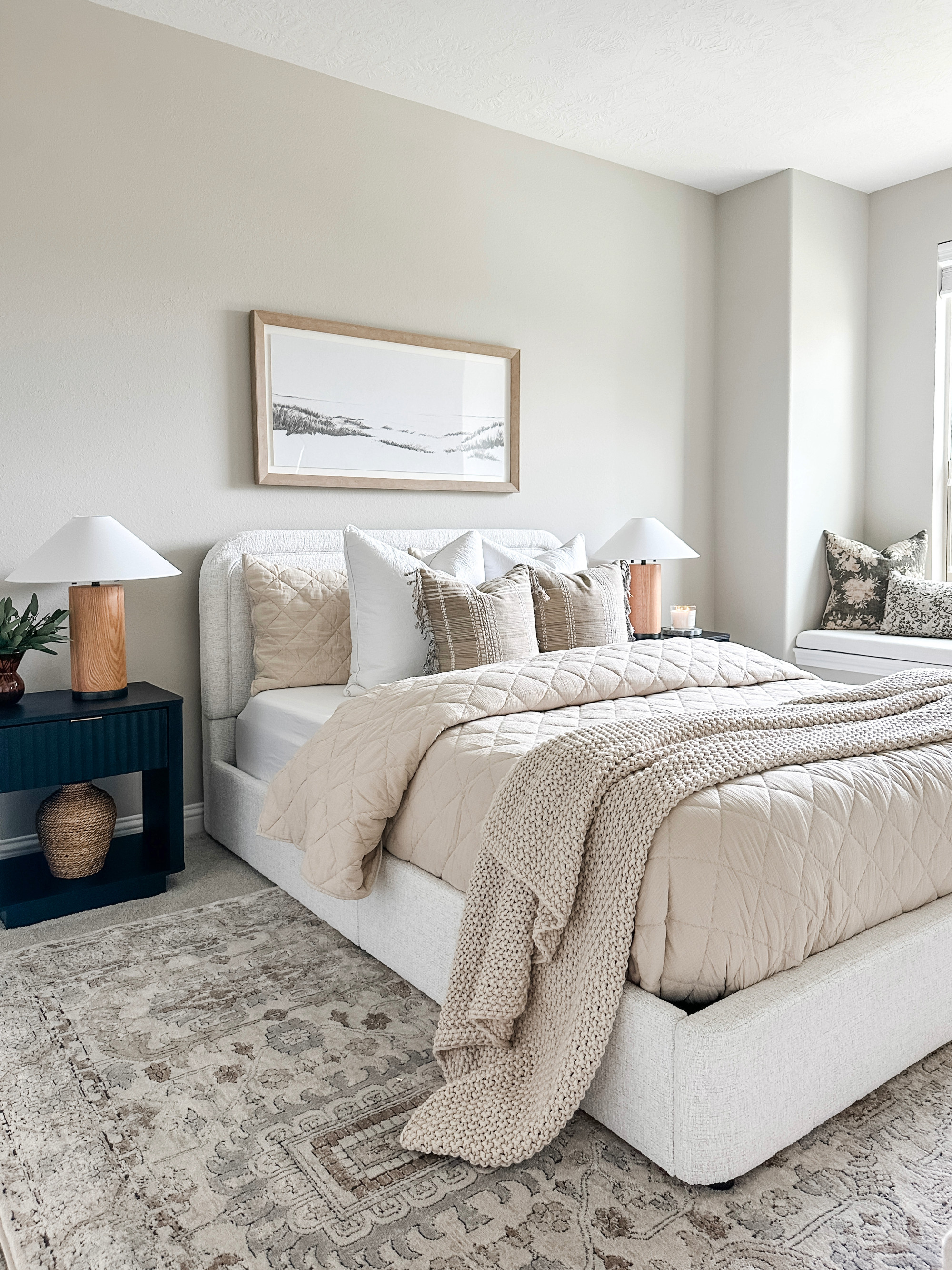 Guest Bedroom. Sale Alert! Memorial Day Sale on my Walmart upholstered bed. 

guest bed, walmart bed, walmart home, white bed, beige bedding, wayfair home, black nightstand, modern home, beige home, beige quilt, green throw pillows, walmart sale, beige white gray 

 

#LTKHome #LTKSeasonal #LTKSaleAlert