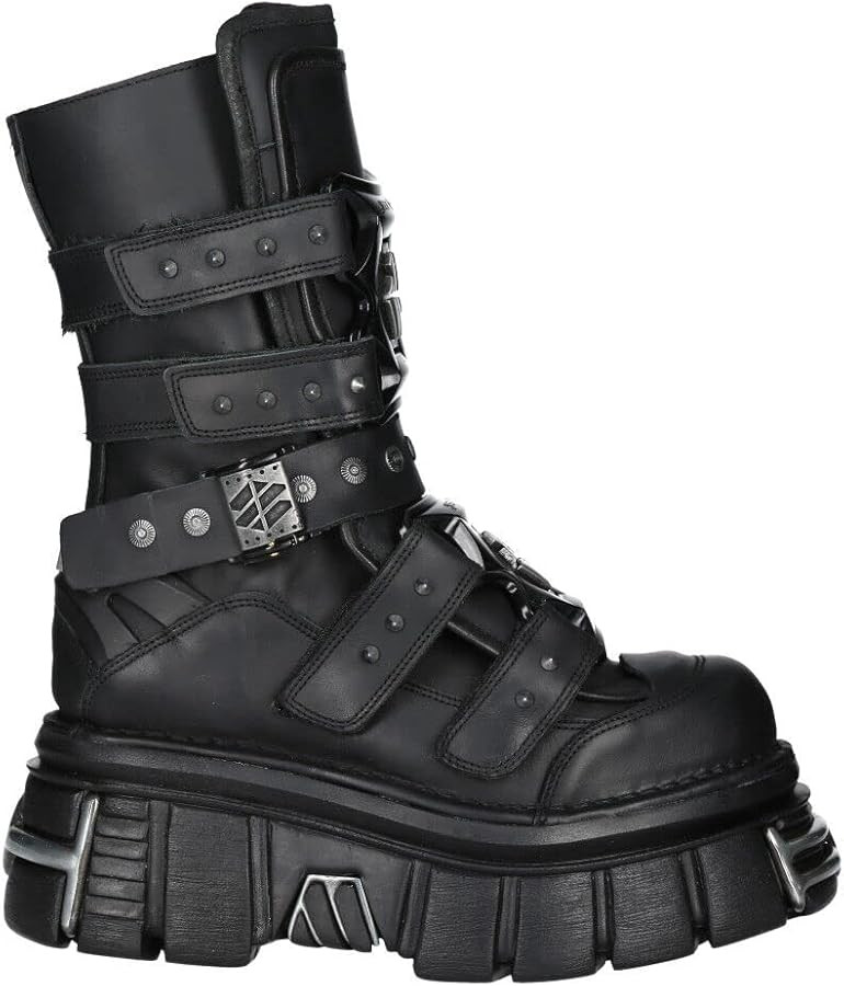 New Rock Boots M-MET422-S1 Unisex Metallic Black Leather Platform Gothic Boots | Amazon (US)