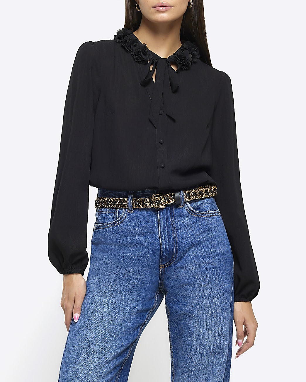 Black chiffon corsage blouse | River Island (UK & IE)