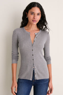 Graphite Cashmere Silk Ribbed Lowell Cardigan | Tuckernuck (US)