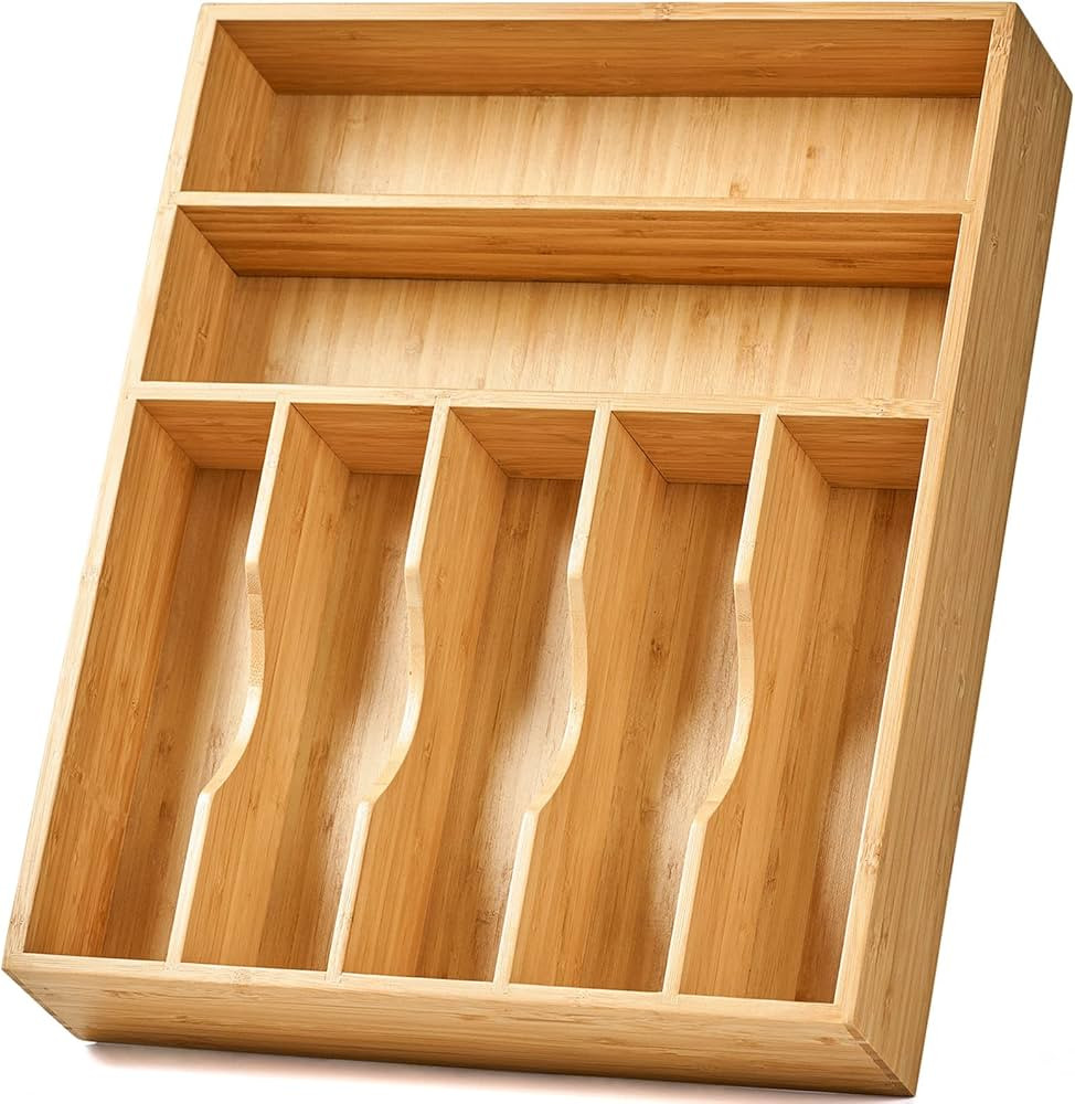 Umilife Bamboo Kitchen Drawer Organizer, 13 Inch Silverware Utensil Tray Holder, Extra Deep Groov... | Amazon (US)