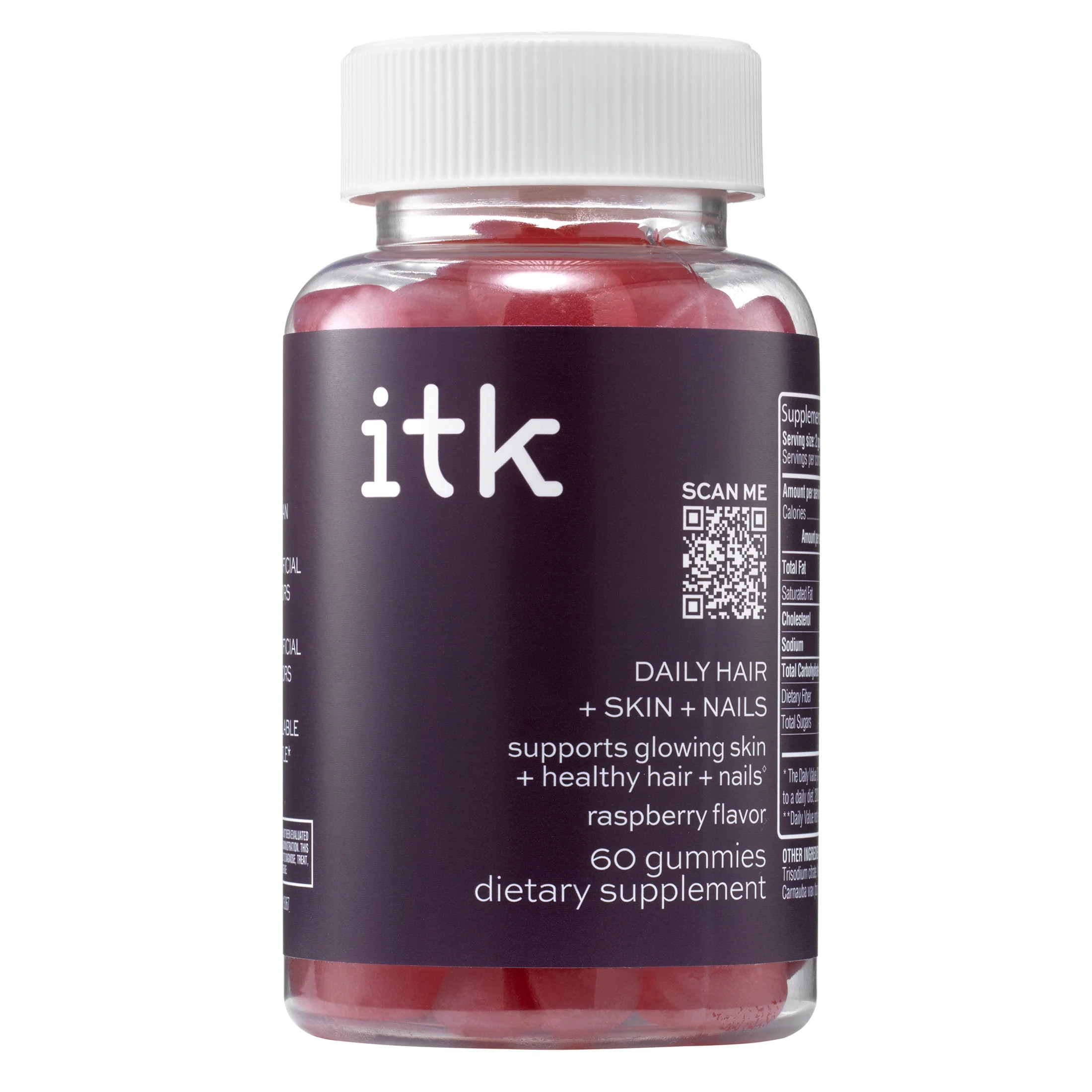 ITK Daily Hair + Skin + Nails Supplement Gummies with Biotin | Raspberry | 30-Day Supply, 60 Ct | Walmart (US)