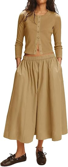 Tankaneo Womens 2 Piece Skirt Sets 3/4 Sleeve Knit Tops Elastic Waist Midi Skirt Outfits Casual M... | Amazon (US)