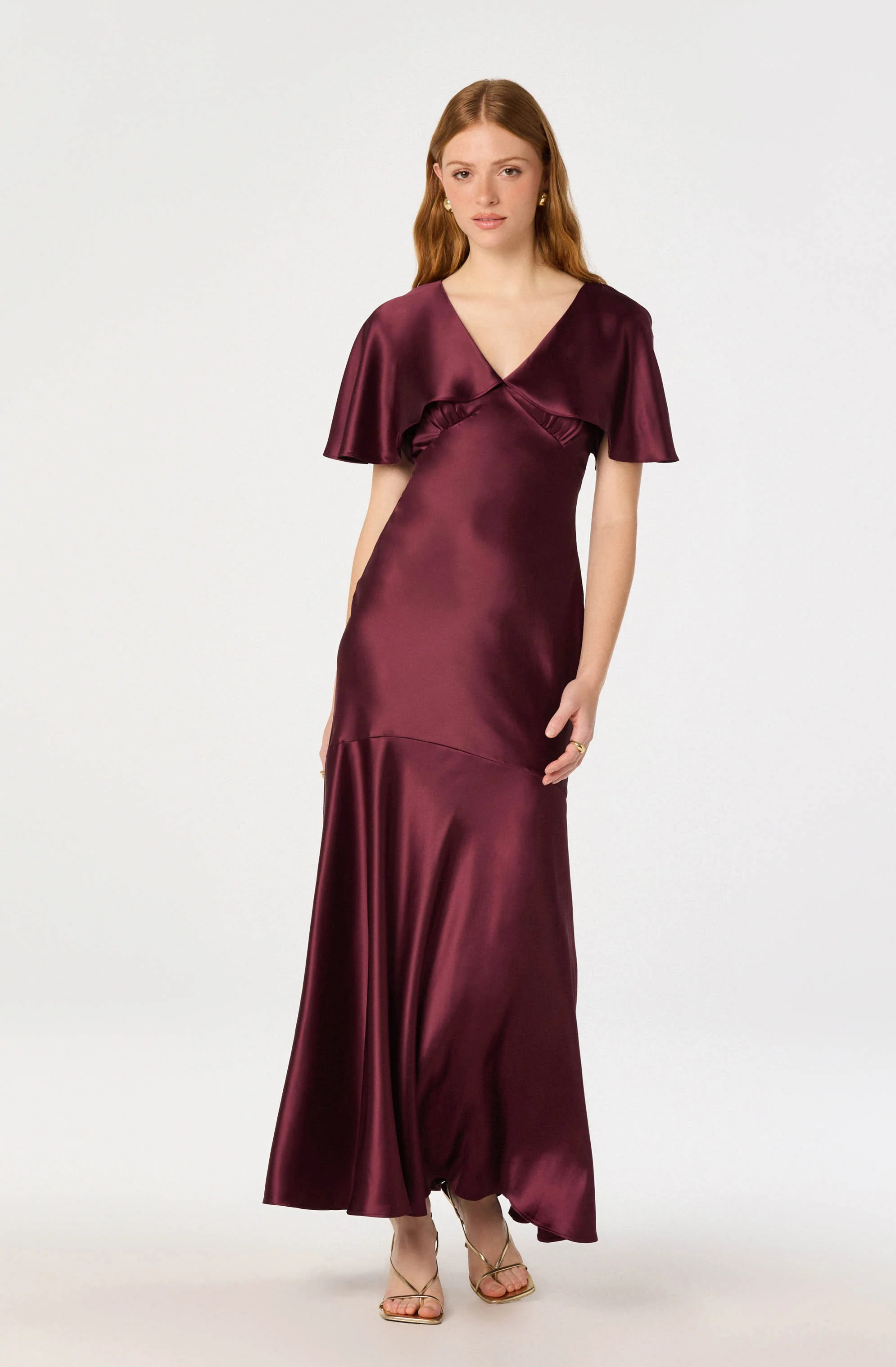 Jamie Cape Sleeve Satin Maxi Dress - Wine / XS | ASTR The Label (US)