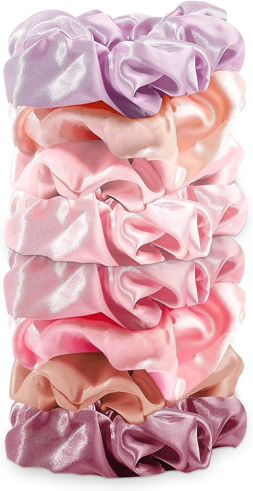 Cutebe 8 Pack Hair Ties Silk Scrunchies for Women Soft Satin Hair Scrunchies Elastic Hair Ties No... | Amazon (US)