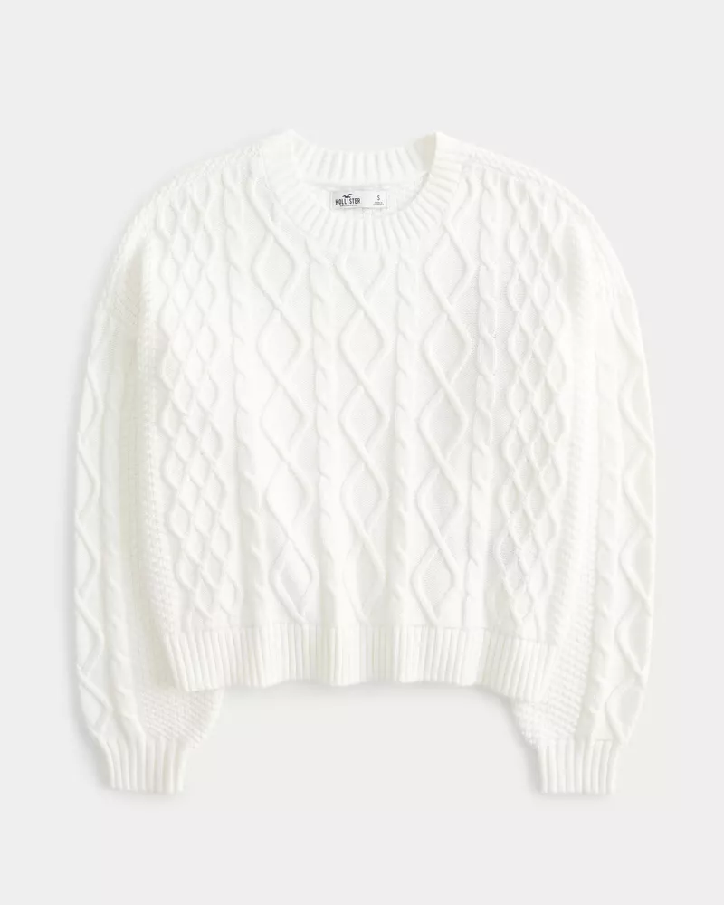 Cable crewneck sweater on sale hollister
