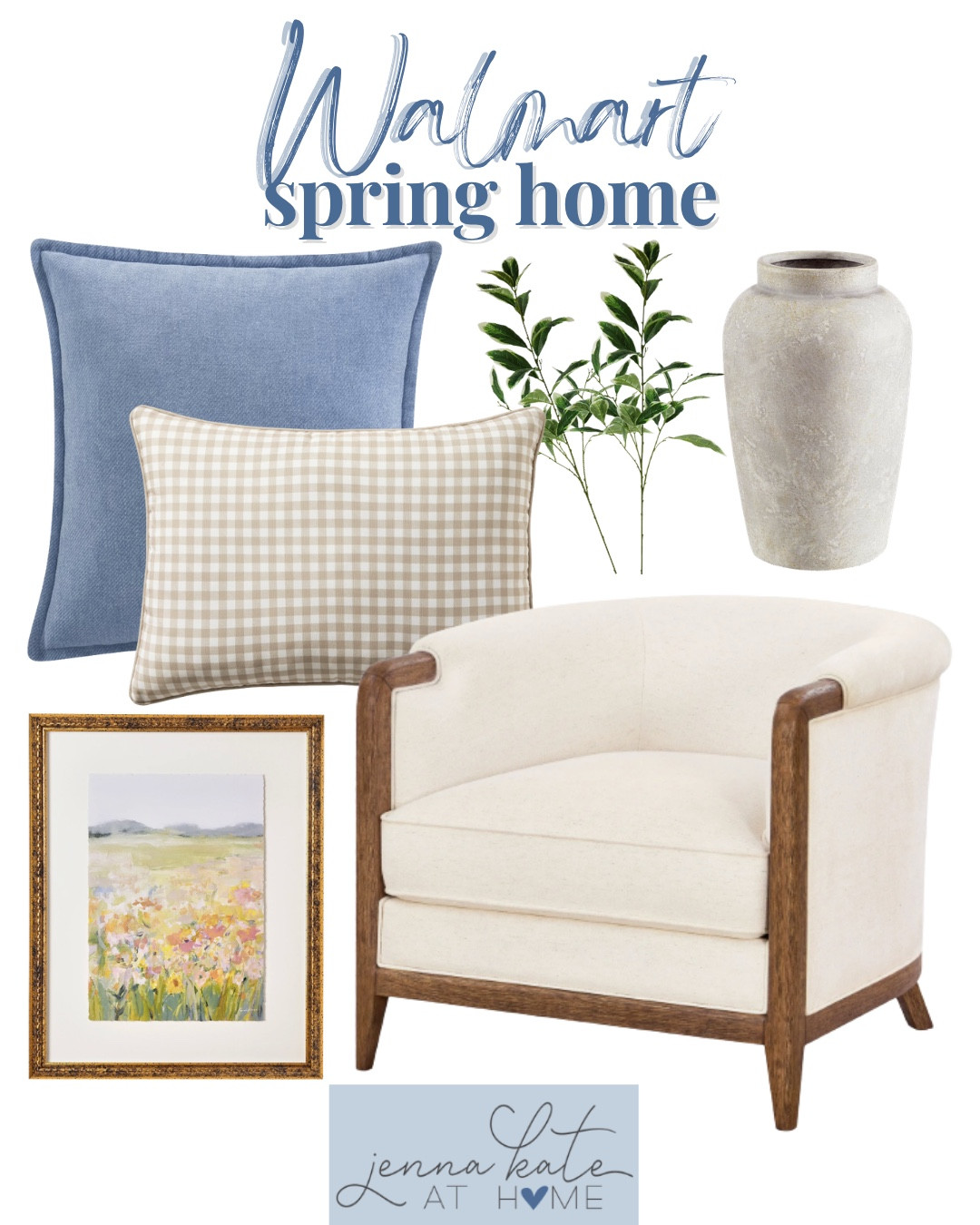 Walmart spring home finds include accent chair, wall art, throw pillows, greenery stems, and vase.

Home decor, spring home, home accents, looks for lesss

#LTKvlog #LTKSeasonal #LTKHome