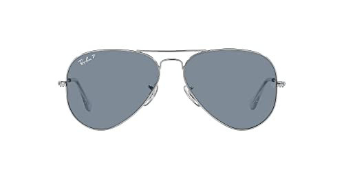 Ray-Ban RB3025 Classic Aviator Sunglasses, Silver/Polarized Blue, 55 mm | Amazon (US)