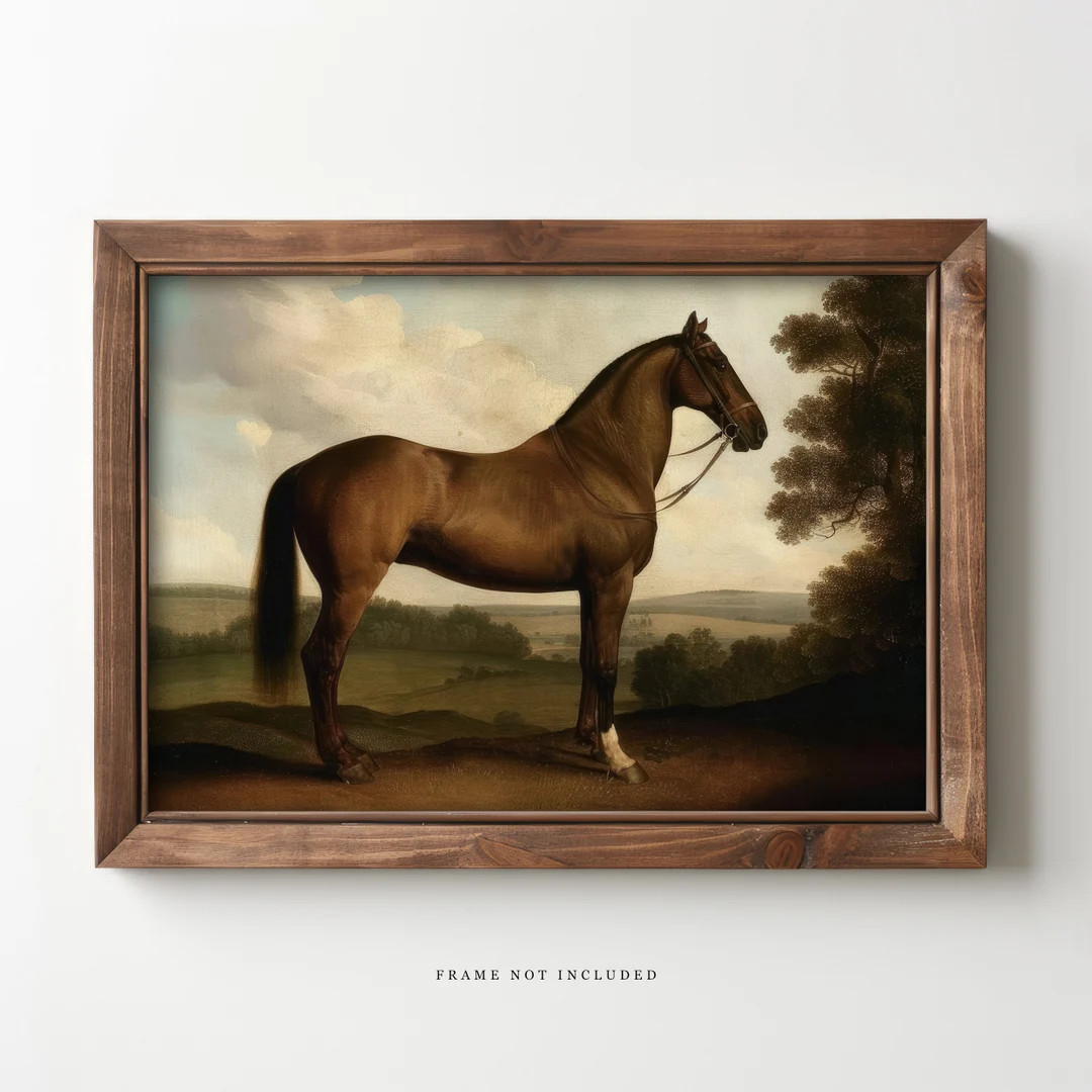 Plank & Pillow Antique Horse Painting Vintage Equestrian Art Vintage Wall Art Large Print Landsca... | Etsy (US)