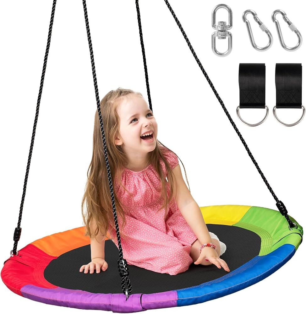 DECORLIFE 40 Inch Tree Swing, Saucer Swing for Kids Outdoor, Round Swing 700lb Weight Capacity wi... | Amazon (US)