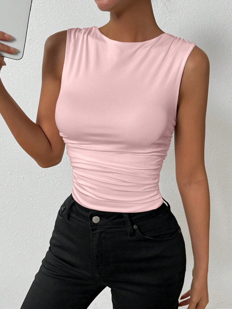 Chiquease Einfarbiges, Plissiertes Tank Top Mit Schmaler Passform Für Den Sommer | SHEIN