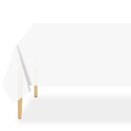 QIKSION White Plastic Table Cloth Disposable 3 Pack, 54 x 108 Inch Tablecloths for Party, Picnic, Birthday, Rectangle Table Cover | Amazon (US)
