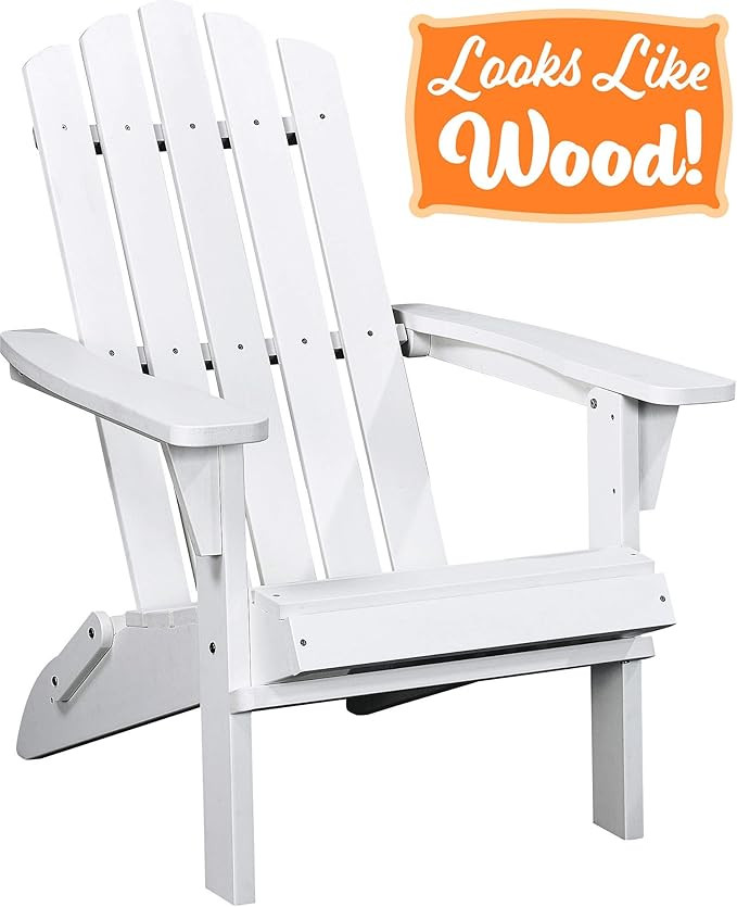 PolyTEAK Classic Folding Poly Adirondack Chair, Powder White | Adult-Size, Weather Resistant, Mad... | Amazon (US)