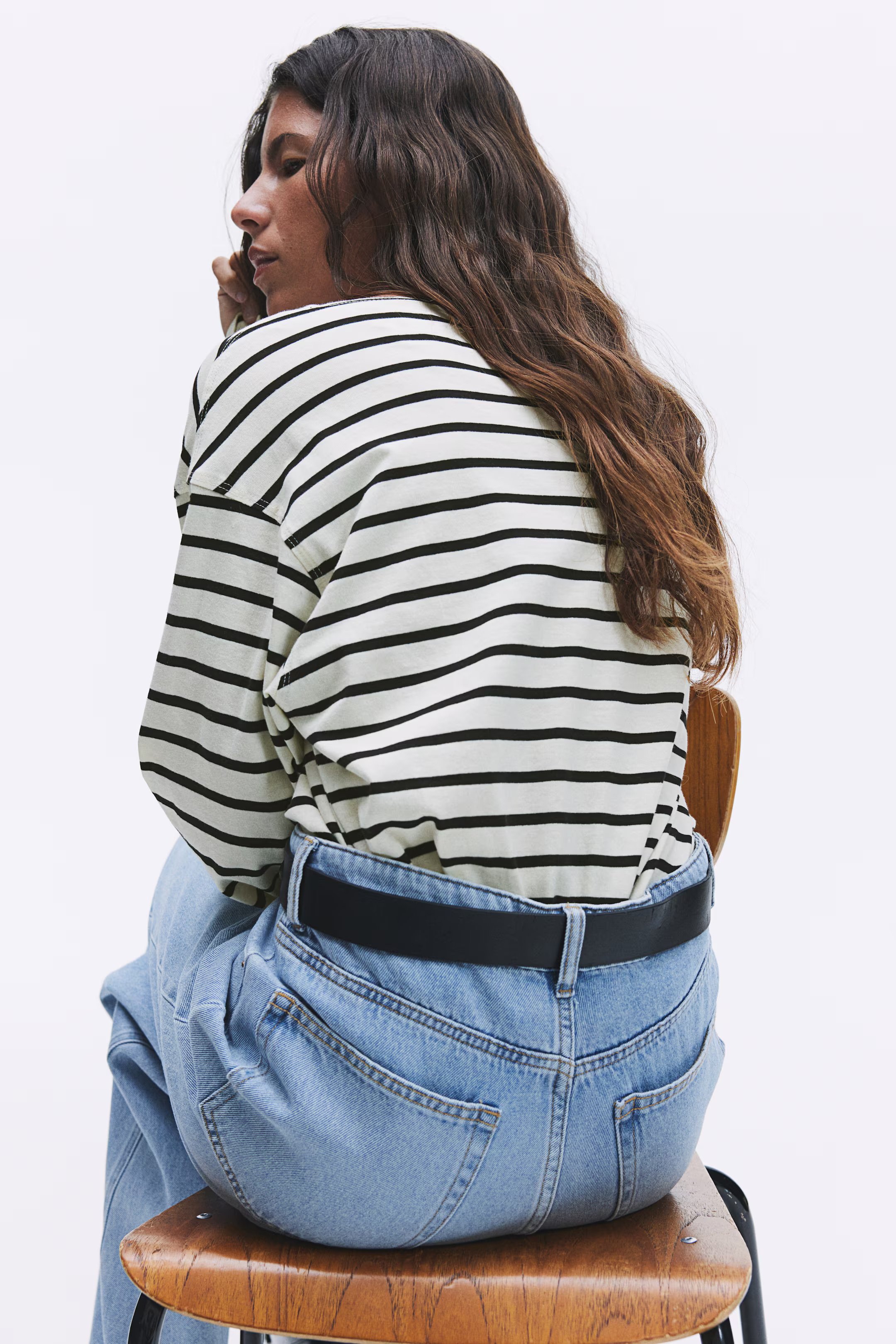 Baumwollshirt mit U-Boot-Ausschnitt - Weiß/Schwarz gestreift - Ladies | H&M AT | H&M (DE, AT, CH, NL, FI)