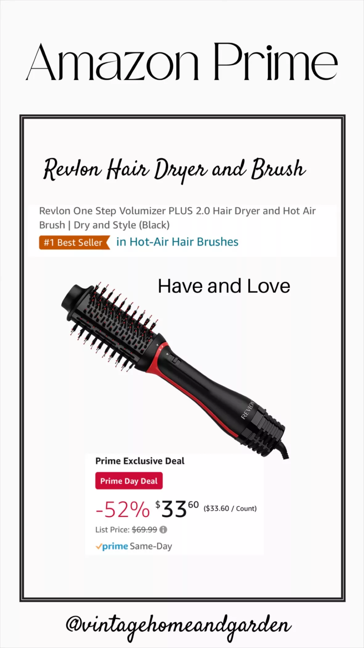 REVLON One-Step Volumizer PLUS 2.0 Hair Dryer and Hot Air Brush, Black 2.0  PLUS BLACK