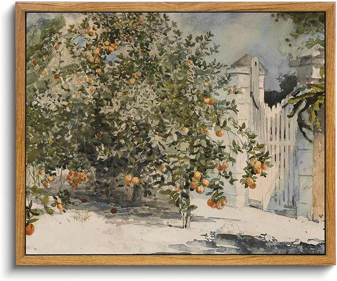 VIYYIEA Framed Canvas Wall Art Vintage Decor, Country Orange Trees Decor, Earthy Room Decor Aesth... | Amazon (US)
