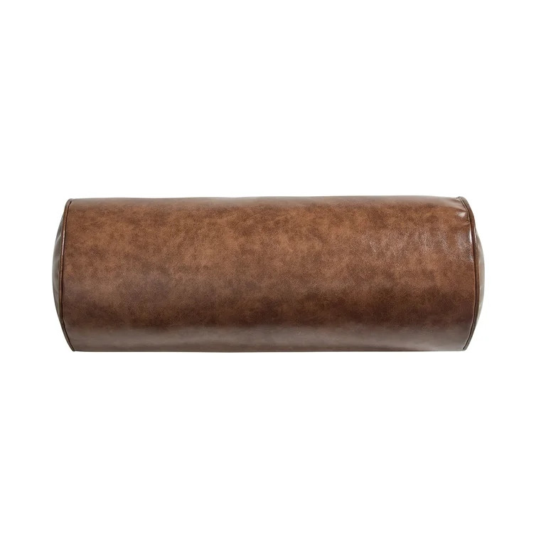 Home Decor Collection 8" x 20" Brown Faux Leather Bolster Decorative Pillow | Walmart (US)