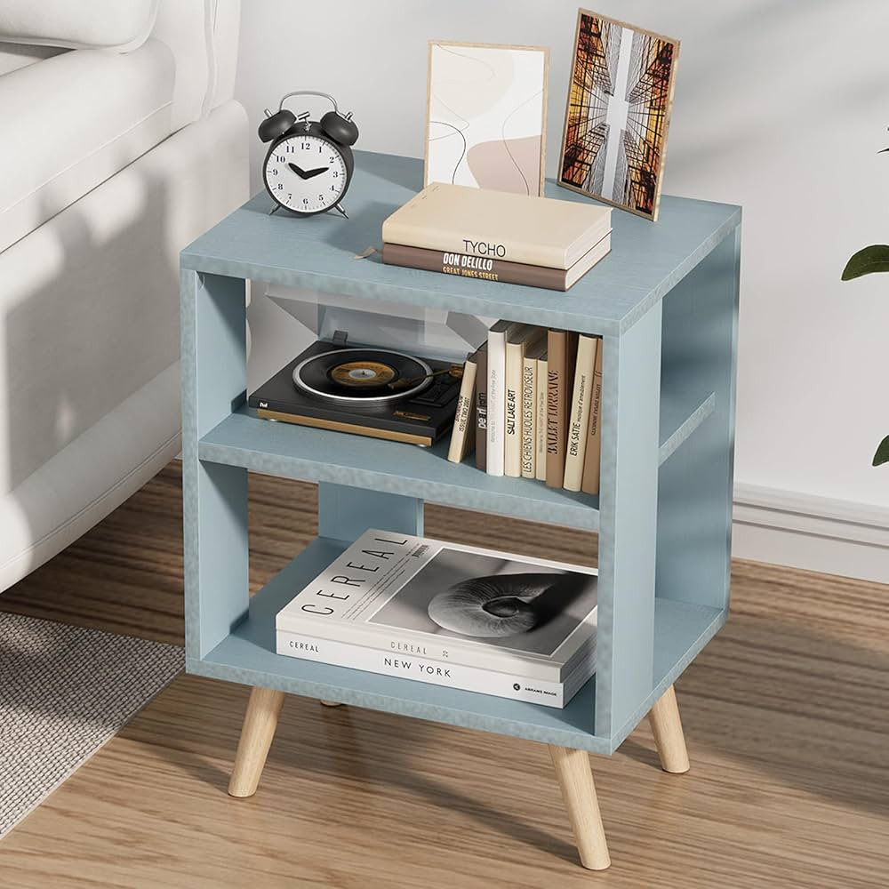 End Table 2 Tiers Blue Beside Table,Simple Modern Nightstand Wooden Open Storage Table Multi-Func... | Amazon (US)