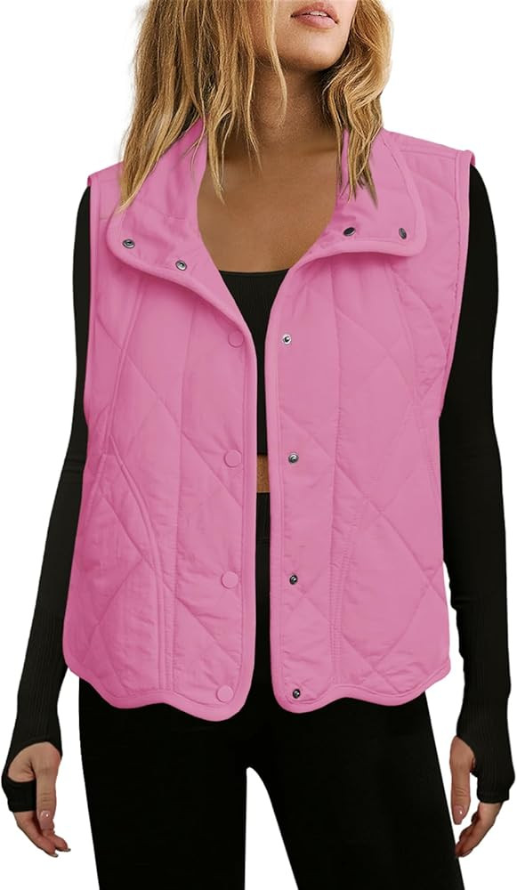Nirovien Womens Quilted Vest Cropped Puffer Vest Padded Gilet with Pockets Puffy Button Down Vest... | Amazon (US)