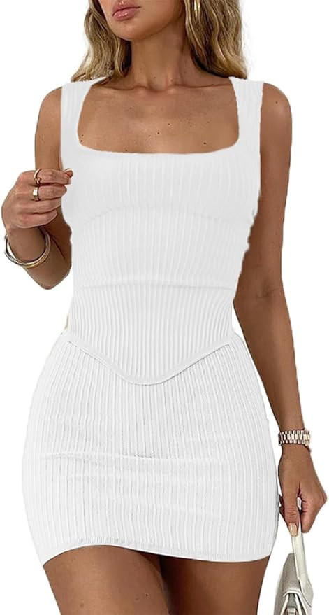 CHYRII Womens Sexy Summer Two Piece Outfits Square Neck Going Out Crop Top Bodycon Skirt Sets Min... | Amazon (US)