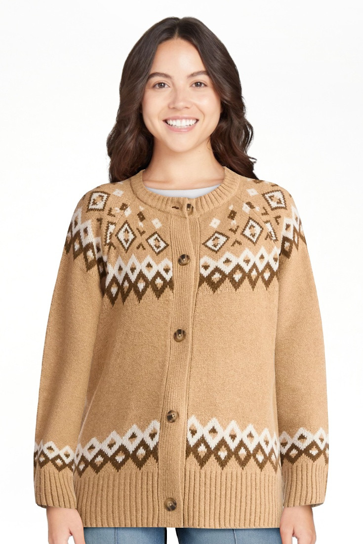 Time and Tru Women's Fair Isle Cardigan Sweater, Midweight, Size XS-XXXL | Walmart (US)