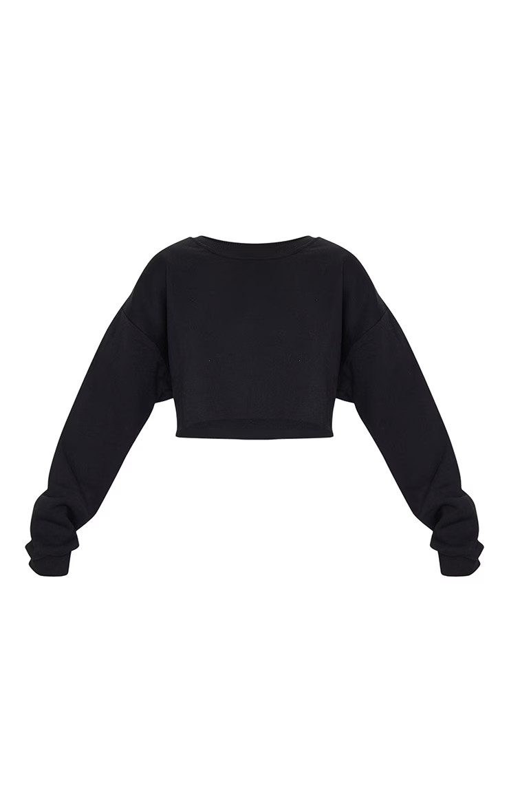 Oversized Black Crop Sweatshirt | PrettyLittleThing US