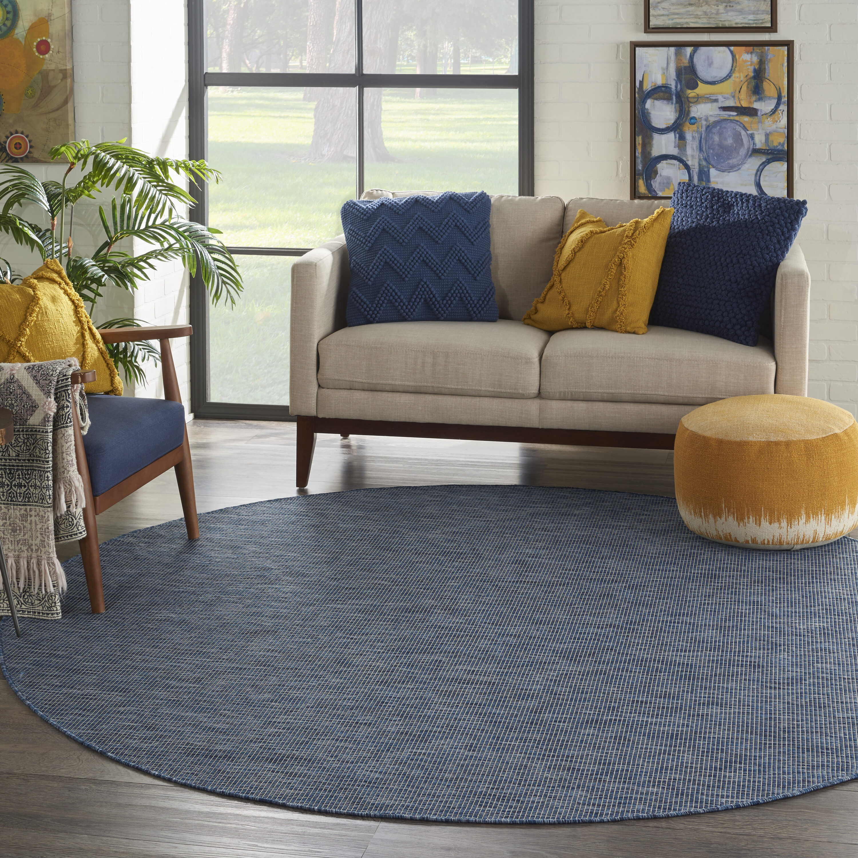 Nourison Positano 8 x 8 (ft) Loomed Polypropylene Navy Blue Round Indoor/Outdoor Solid Professionally Clean Only Area rug | 99446792181 | Lowe's