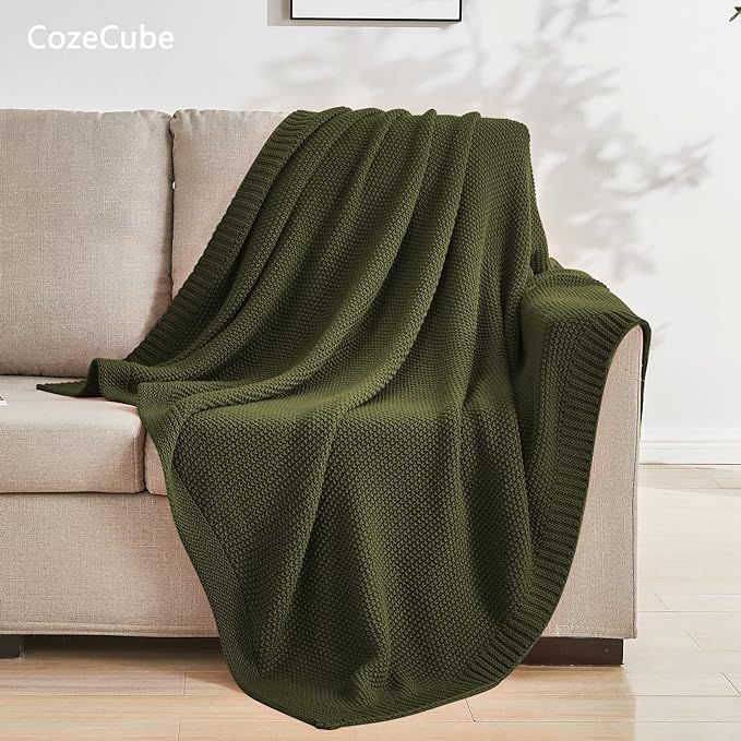 CozeCube Olive Green Throw Blanket for Couch, Soft Cozy Cable Knit Throw Blanket for Bed Sofa Liv... | Amazon (US)