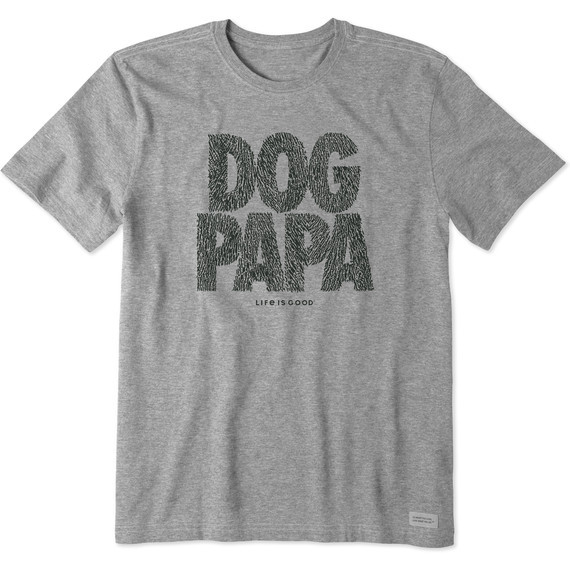 Life is Good Men's Dog Papa Short Sleeve Crusher T-Shirt in Heather Grey Size XL | 100% Cotton | Life is Good