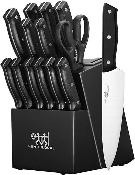 HUNTER.DUAL Knife Set, 15 Piece Kitchen Knife Set with Block Self Sharpening, Dishwasher Safe, An... | Amazon (US)