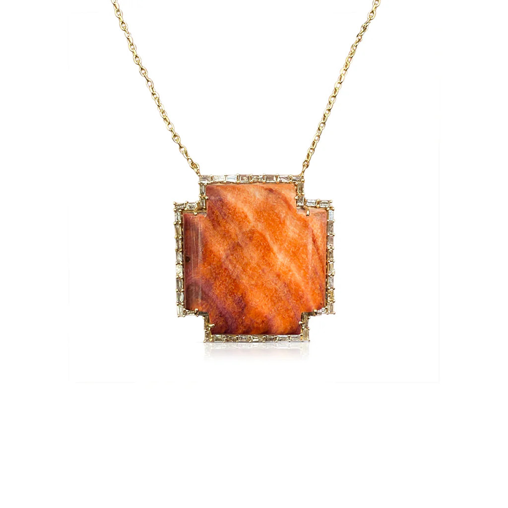 14k Large Spiney Oyster Shell Cross Baguette Necklace | S. Carter Designs