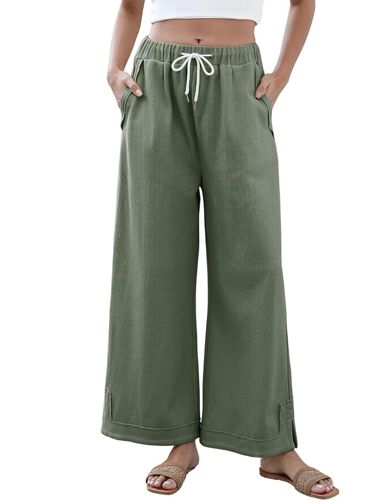 Athlisan Womens Baggy Wide Leg Palazzo Pants Casual Loose Drawstring Elastic Waisted Lounge Trous... | Amazon (US)