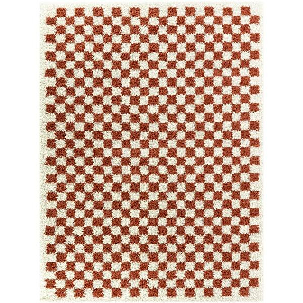 Covey Plush Checkered Thick Shag Area Rug - 7'10" x 10' - Burnt Orange | Bed Bath & Beyond