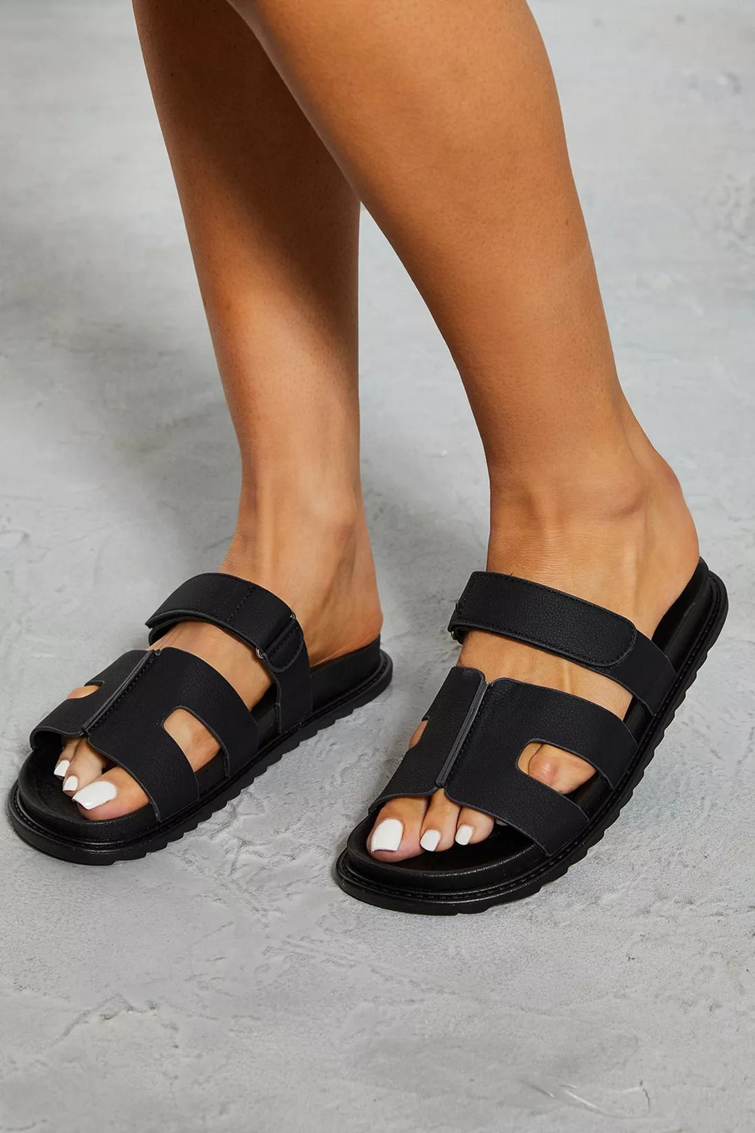 Leather Look Cut Out Strap Sandal | NastyGal UK