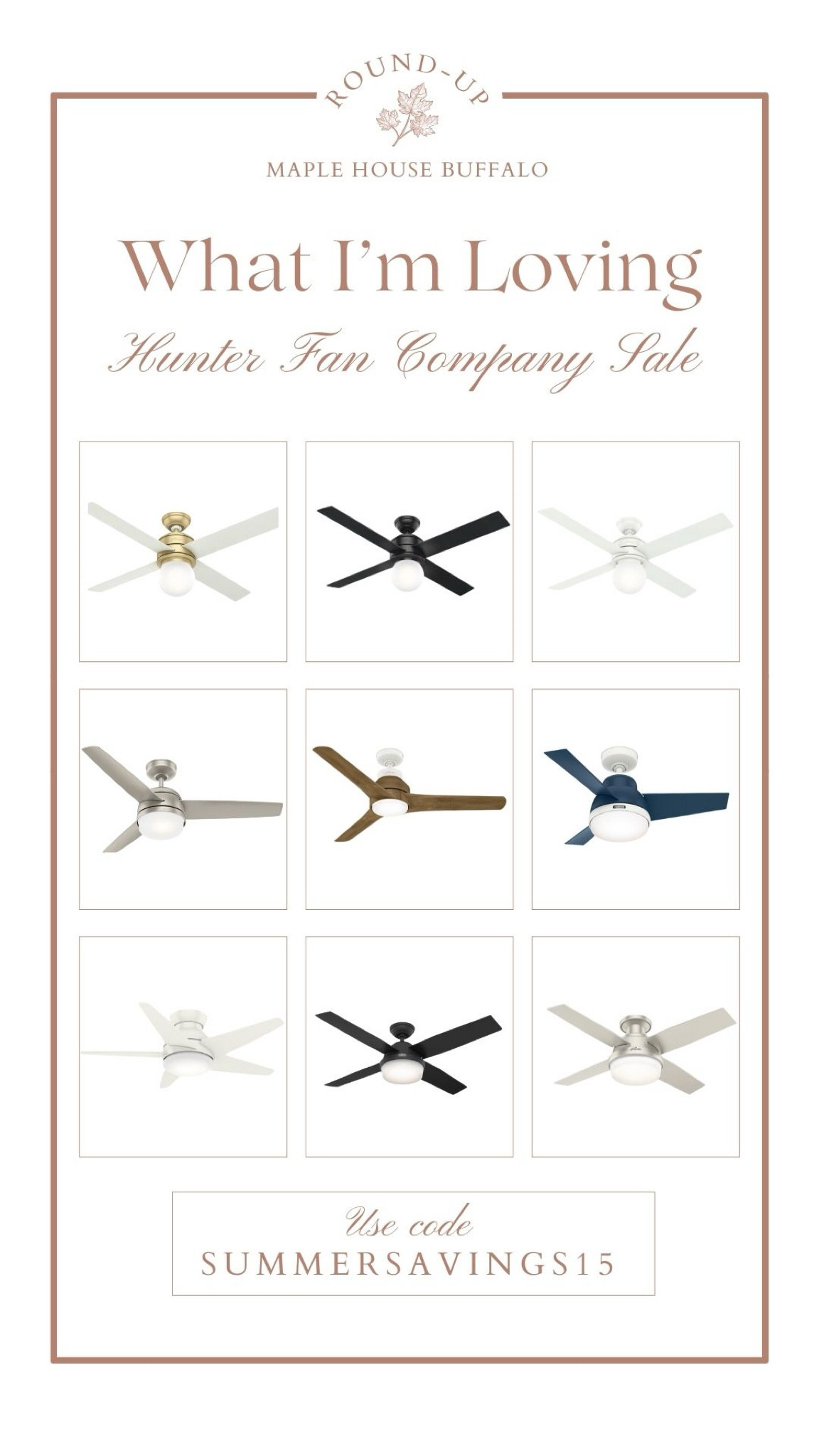 Hunter has the prettiest fans and they are currently have a 15% off sale! Make sure you use my code - SUMMERSAVINGS15 - at checkout! 
(We have the top left and middle row right fans in our master bedroom & son’s room!).

Ceiling fan | remote control fan | modern fan | indoor fan | outdoor fan 

#LTKHome #LTKStyleTip #LTKSaleAlert