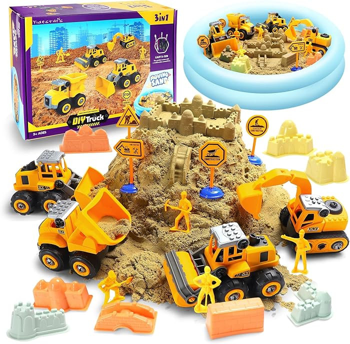 Play Construction Sand Kit,2.2lbs Magic Sand W/4 Large Take Apart Construction Trucks,1 Sandbox,8... | Amazon (US)